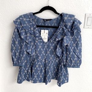 NWT Zara floral blue blouse